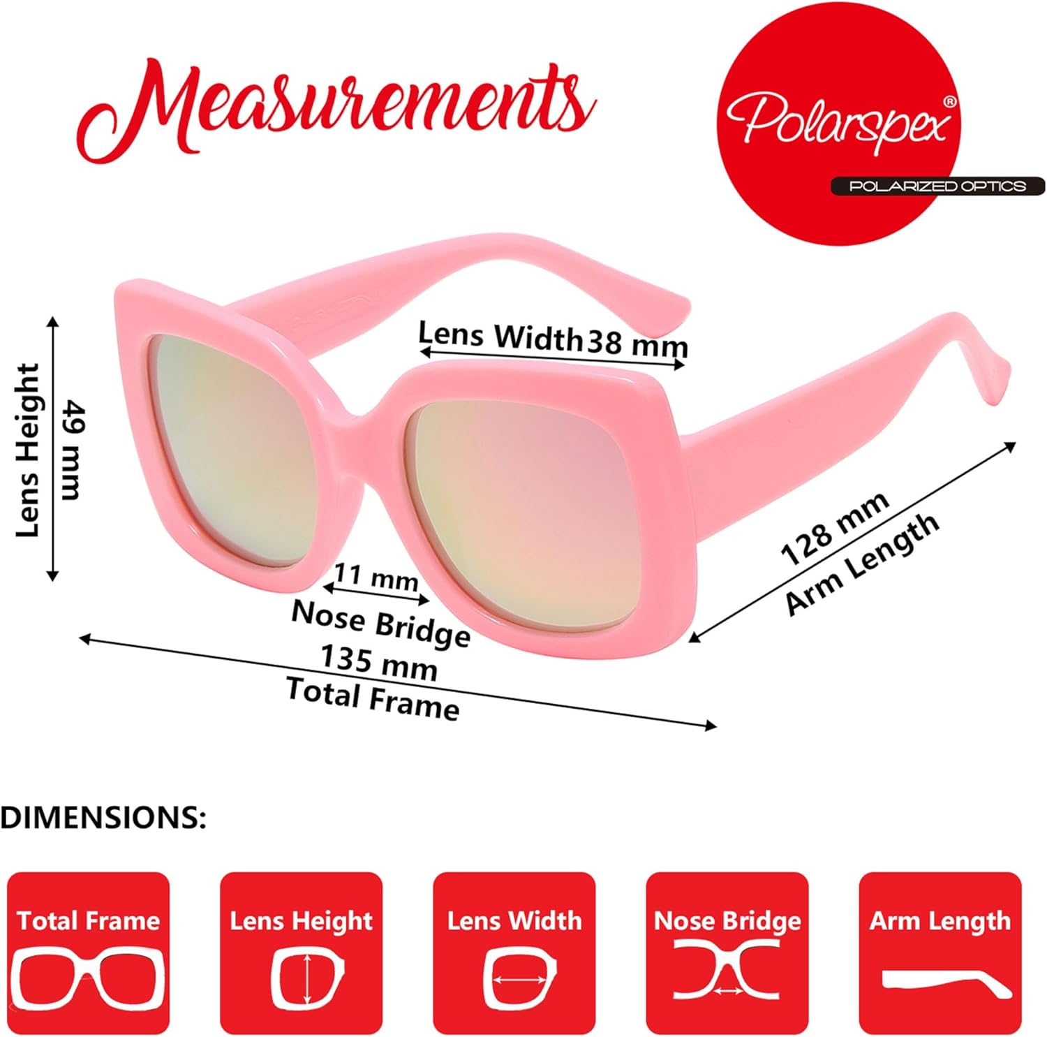 PolarSpex Girls Elastic Square Oversized Kids Polarized Sunglasses - BPA Free - Image 4