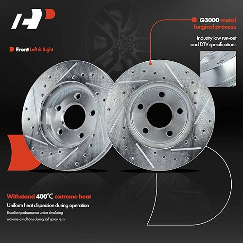 Miniatura 5 de A-Premium Rotores de freno de disco perforados y ranurados delanteros de 10.11 pulgadas (10.118 in) + kit de pastillas de cerámica compatible con