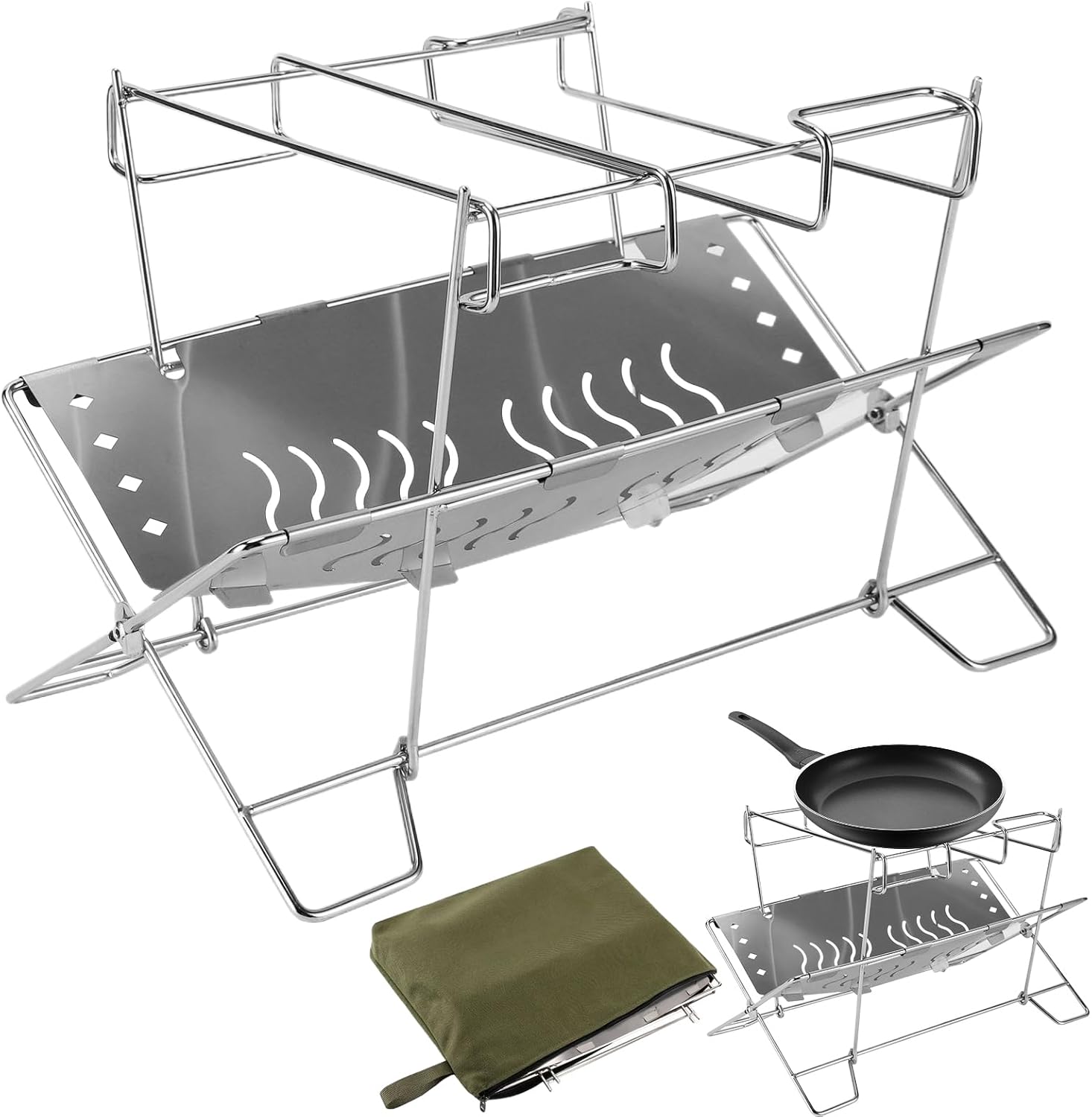 Grill Rack for Outdoor | Stainless Steel Foldable Campfire Rack,Grilling Supplies, Campfire Organizer Stand for Patio Camping Backyard Barbecue Activities