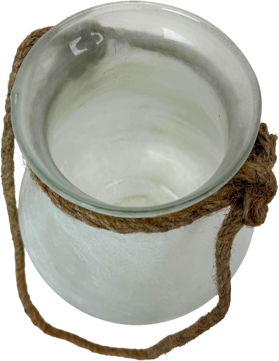 India House Frosted Glass Hanging Candle Lantern with Rope Handle, White Bulb-Shaped Decorative Candle Lantern, 18 Inches High Overall, Indoor Tabletop or Hanging Accent