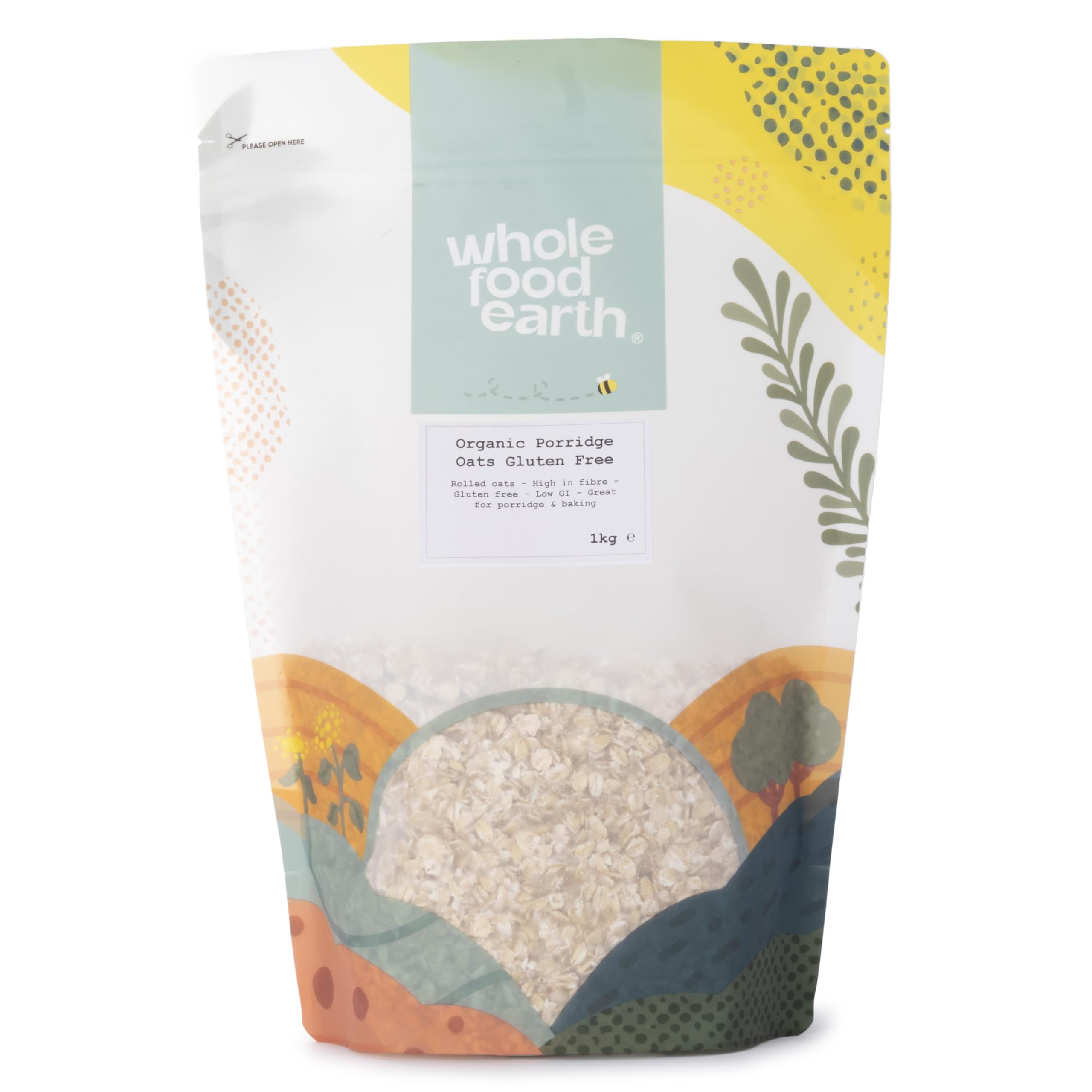 Wholefood Earth Organic Gluten Free Porridge Oats – 1 kg | GMO Free | Vegan | High Fibre | Certified Organic
