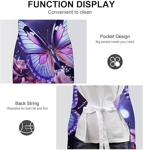 Miniatura 6 de Personalized Purple Butterfly Adult Apron, Kitchen Cooking Aprons for Woman Man, Adjustable Bib Apron with Pocket for Baking, BBQ Crafting Outdoors,
