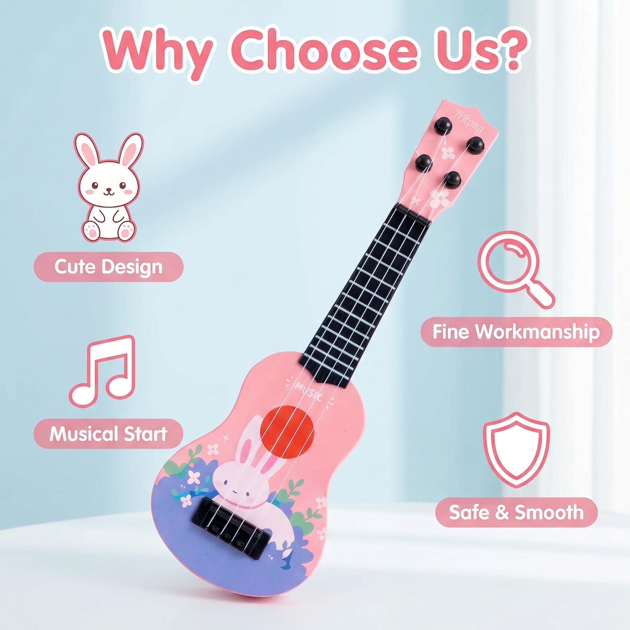 Juguete de Ukelele para niños, 36cm Juguete de Guitarra Ukelele con 4 Cuerdas Ajustables, Instrumento Musical Ukelele para niños, Mini Guitarra Musical de Juguete Educativo para Infantil Regalos (B)