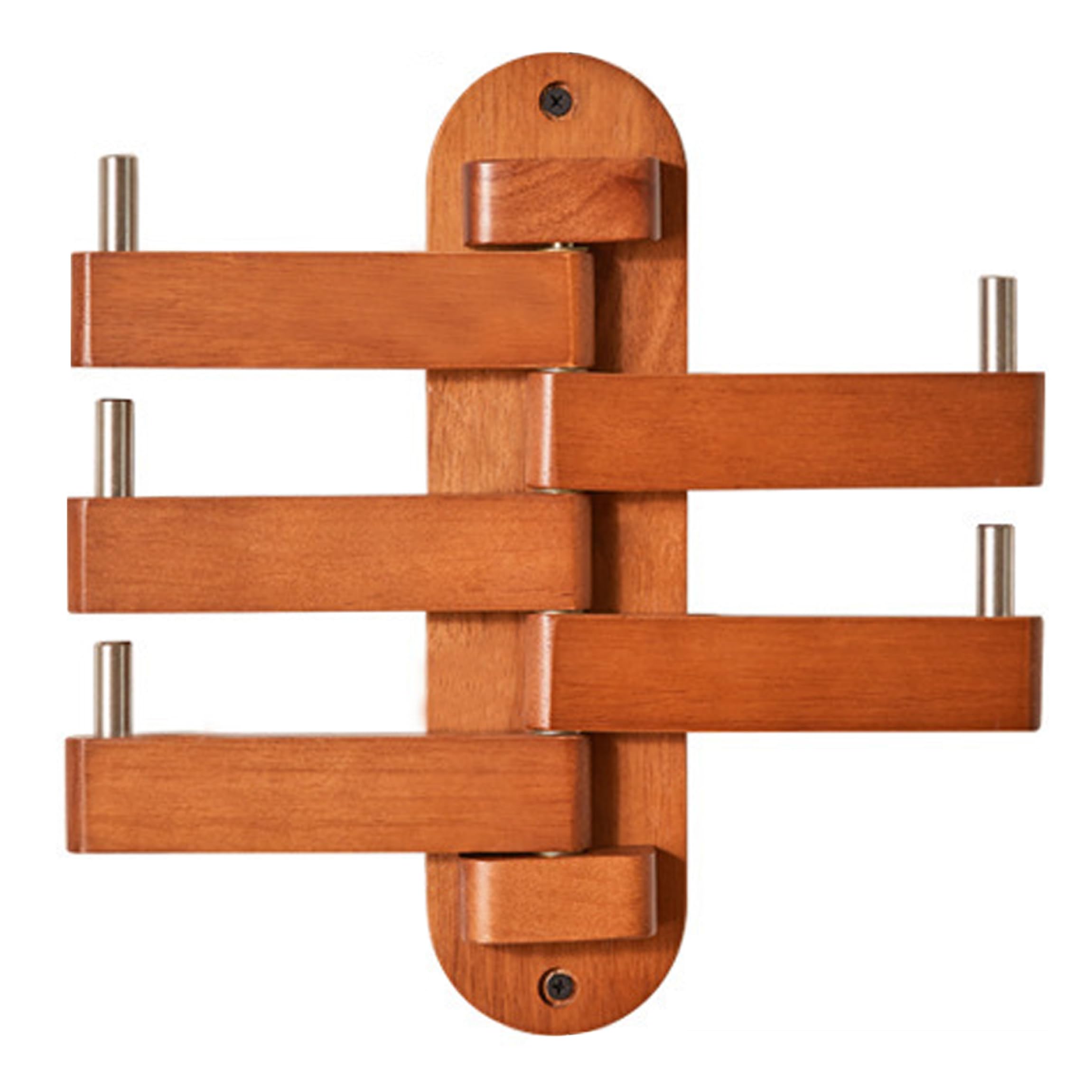Xoeryoy Folding Swivel Hook, Accordion Wall Hanger, Rotating Wood Wall Hooks with Stainless Steel Hooks, Space-Saving Folding Design, Cherry Wood Color