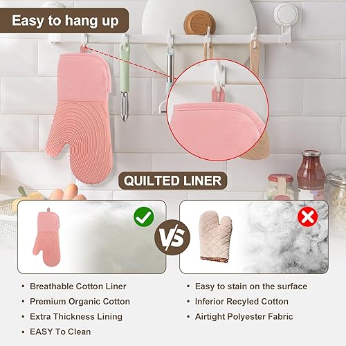 Miniatura 6 de Manoplas de horno de silicona, resistentes al calor, 500 F, agarre duradero, antideslizante, manoplas de horno para cocina, resistentes al calor,