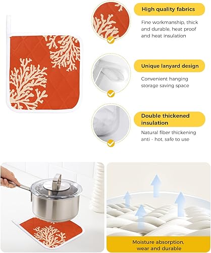 Miniatura 2 de Juego de 2 soportes para ollas de coral oceánico para cocina, platos para horno, almohadillas a prueba de calor con lazo para colgar, agarraderas de