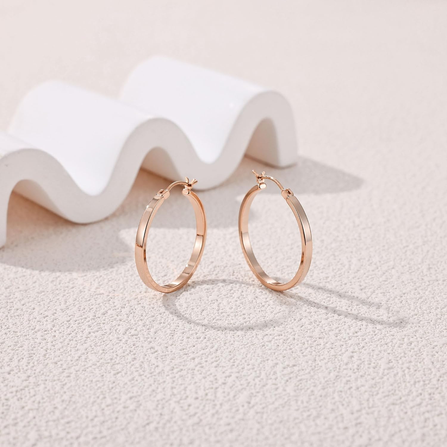 Gacimy Flatted Hoop Earrings for Women 14K Gold Plated with 925 Sterling Silver Post - Image 4