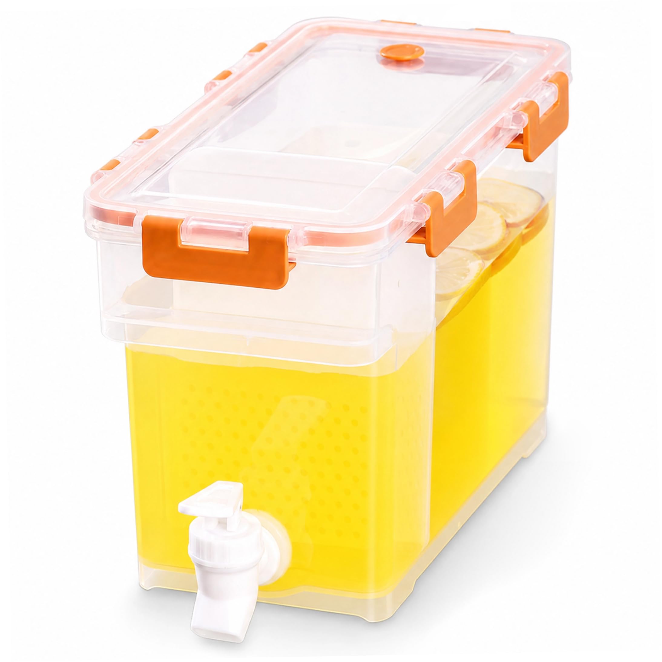 Pineeseatile Fridge Water Dispenser, 3.5L Drink Dispenser for Fridge Large Capacity Container with Spigot Food-Grade Plastic Jug for Home Office Camping, Orange, Drink For