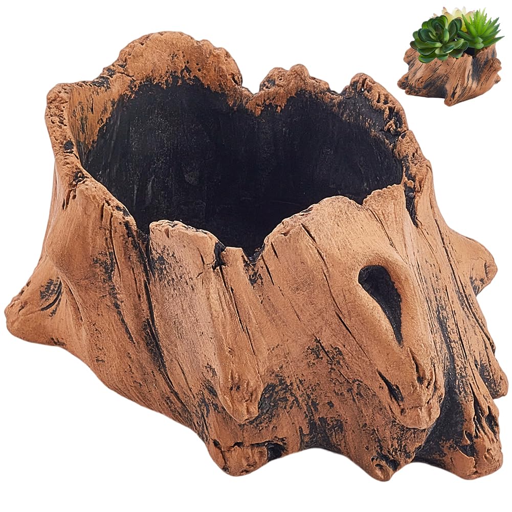 CRASPIRE Artificial Driftwood Planter Tree Stump Planter Pot with Drainage Hole Peru Cement Imitation Faux Tree Root Vintage Sculpture Container Pot for Flower Cactus Succulents Strawberry Herb