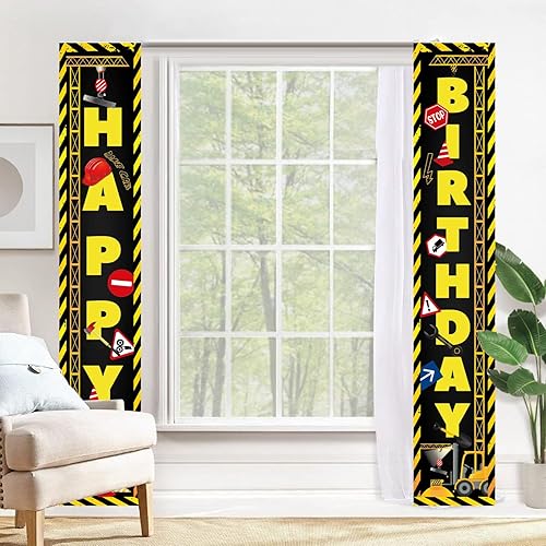 Miniatura 3 de Cartel de puerta de feliz cumpleaños de construcción, letrero de porche y telón de fondo para cumpleaños
