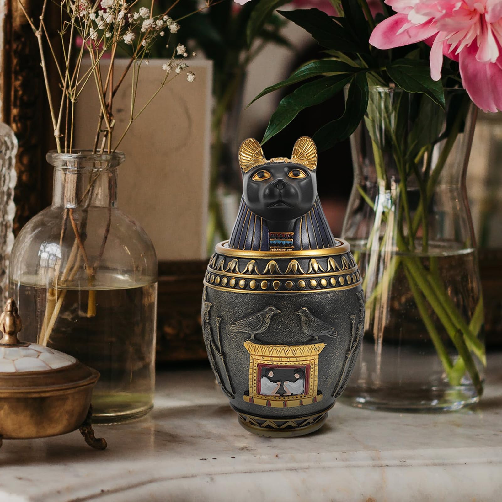Abaodam Ägyptische Figur aus Kunstharz Elegante Retro Dekoration Robust und Bruchfest Wohndeko für Wohnzimmer und Garten
