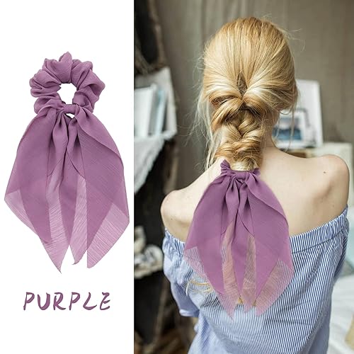 Miniatura 3 de Lawie Paquete de 8 lazos largos de gasa coloridos para el cabello, lazos de seda para niñas, bufandas para cabello grueso, soportes para cola de