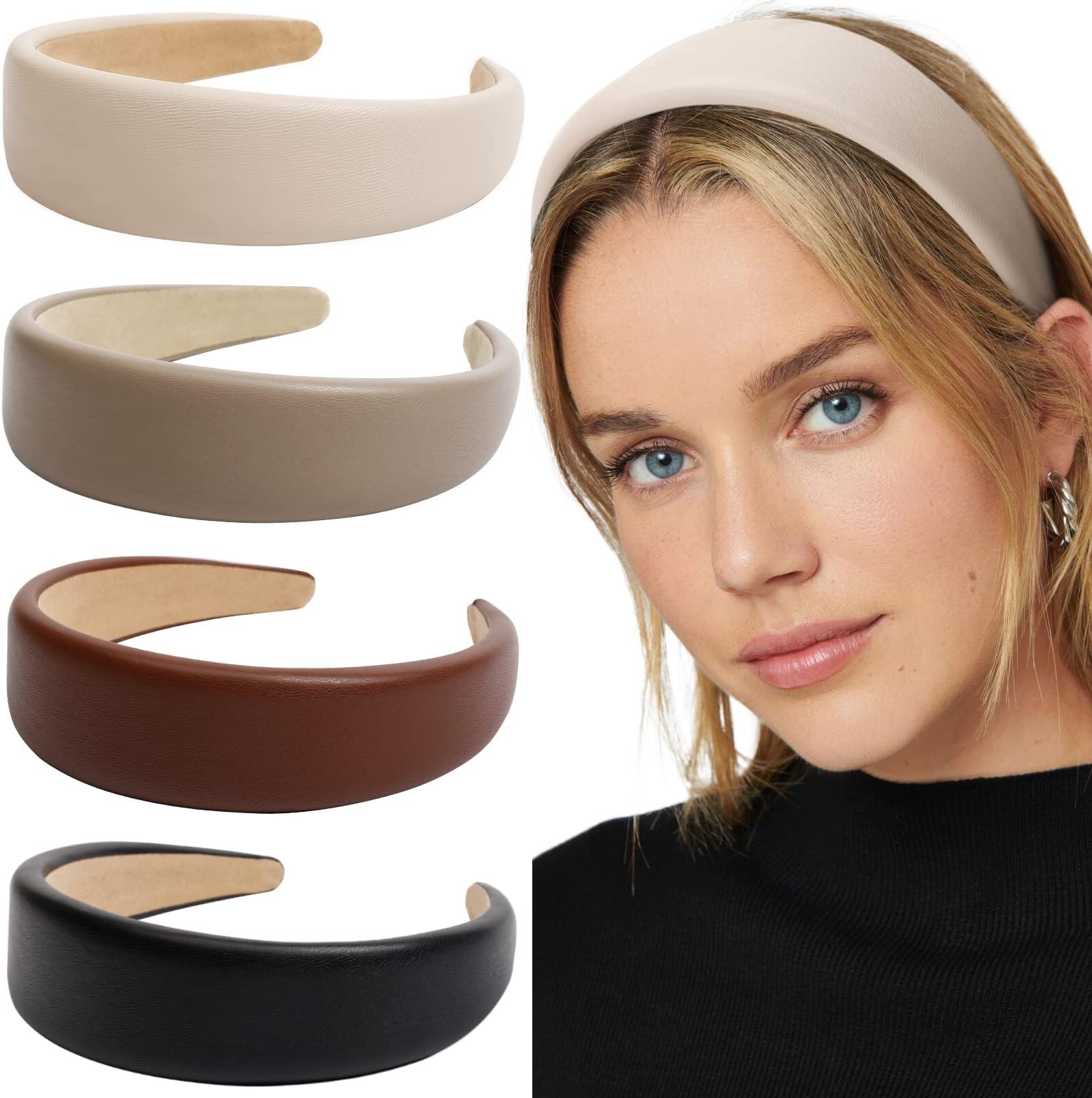 Atoden Leather Headbands for Women Non Slip 3 Pcs Hard