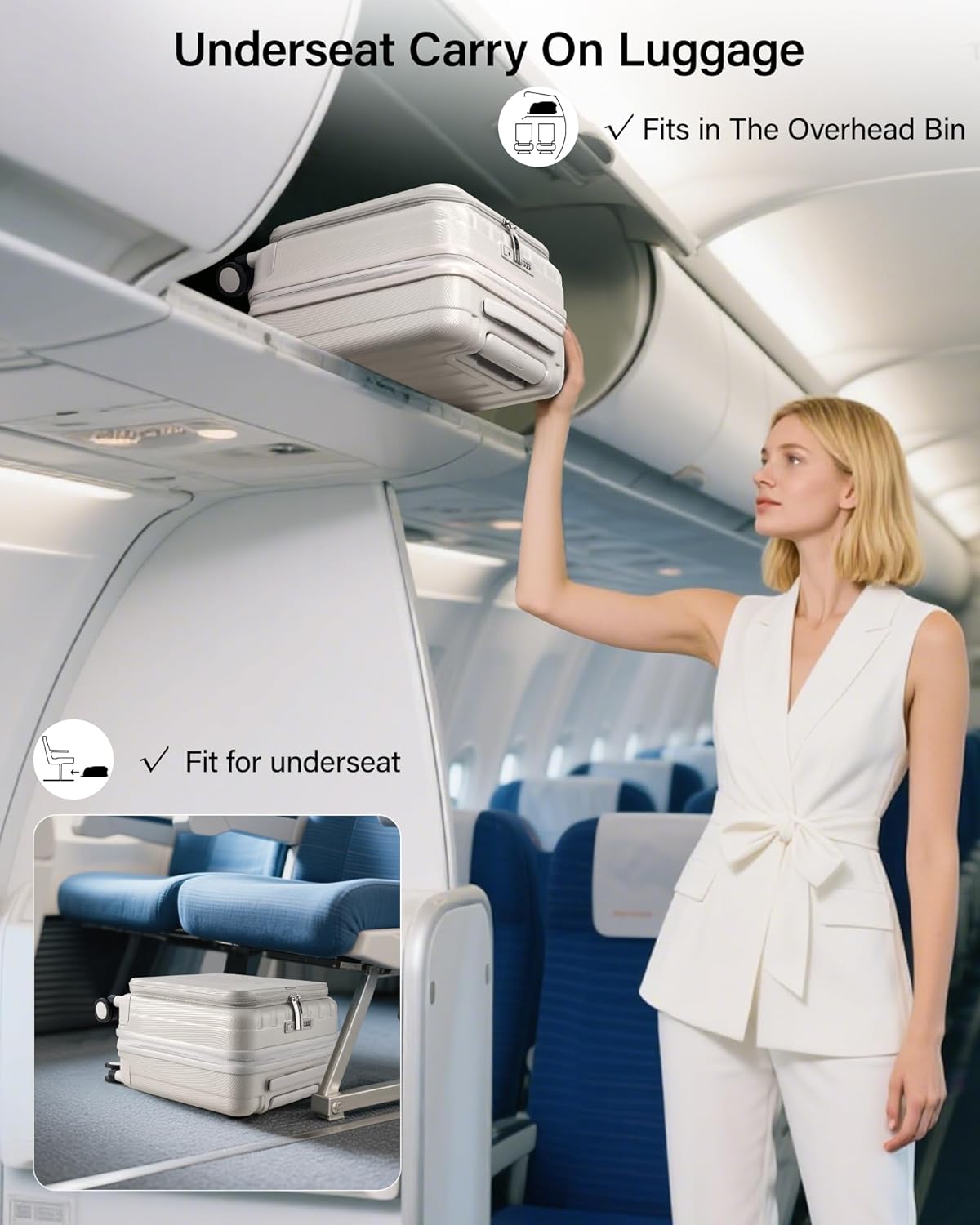 Hanke 16 Inch Expandable Under Seat Luggage with Wheels Top Opening Small Suitcase with Wheels Carry On Luggage Airline Approved Lightweight Hard Shell Suitcases for Weekender Overnight-Ivory White - Image 11