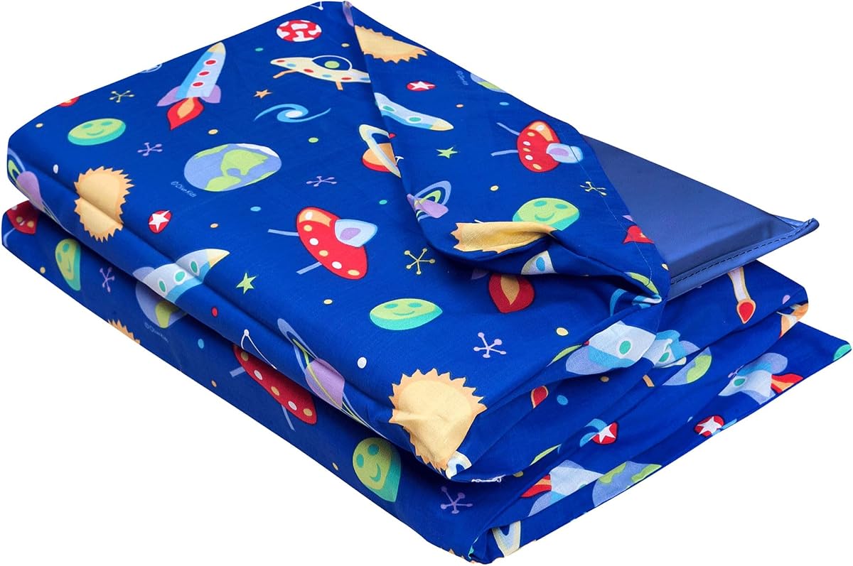 Wildkin Kids Cotton Nap Mat Cover for Boys & Girls – Soft Replacement Cover with Sewn-in Flap, Fits 1.5" Vinyl Sleep Mats, Machine Washable, Daycare & Preschool, Ages 2–6 – Out of This World