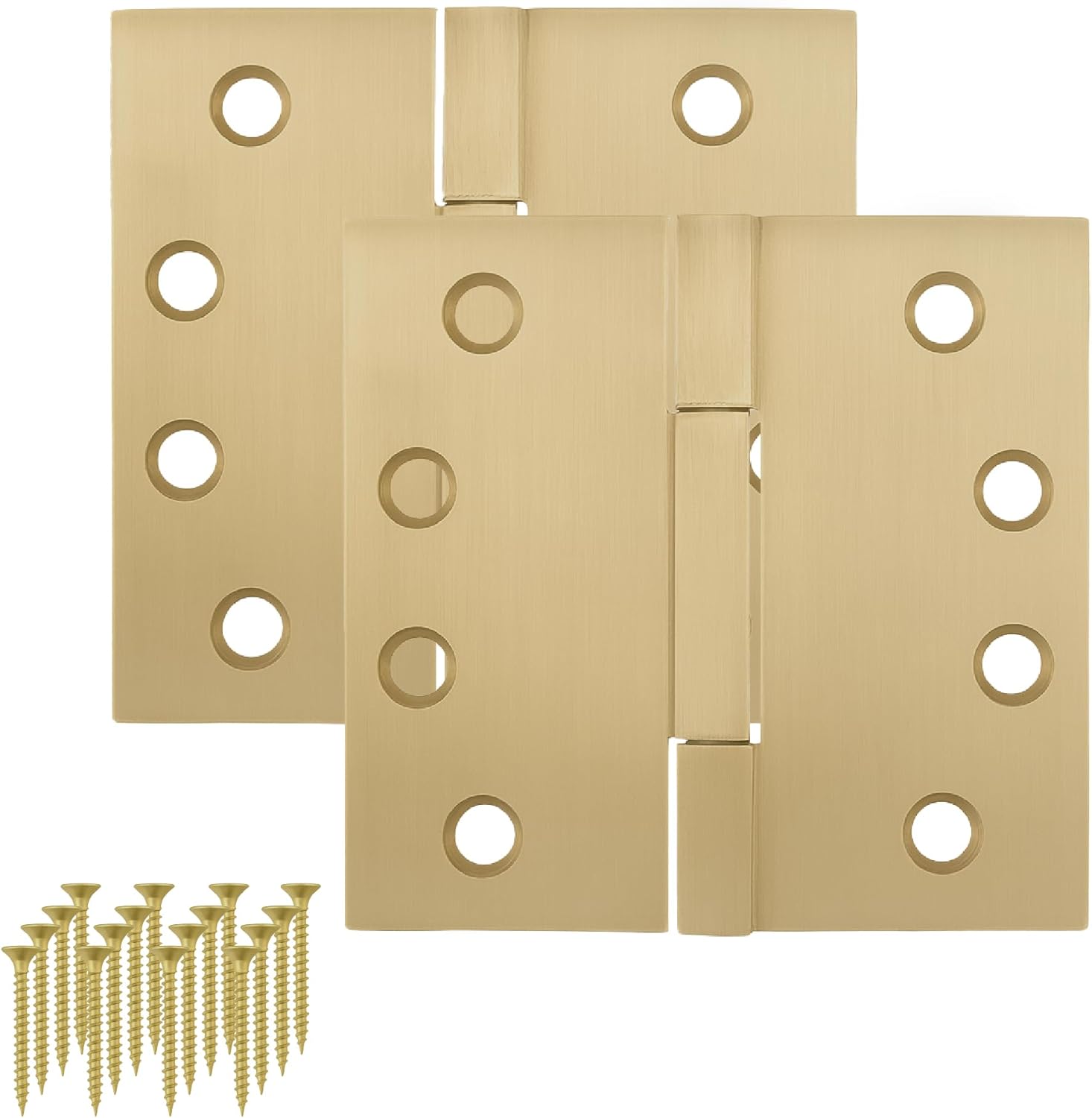 MEGA HANDLES Door Hinges with Square Corners (2 Pack) - 4x4'' Brass Door Hinge Set, Interior Heavy Duty Hinges for Bedroom, Bathroom - Screws Included - Deep Brass
