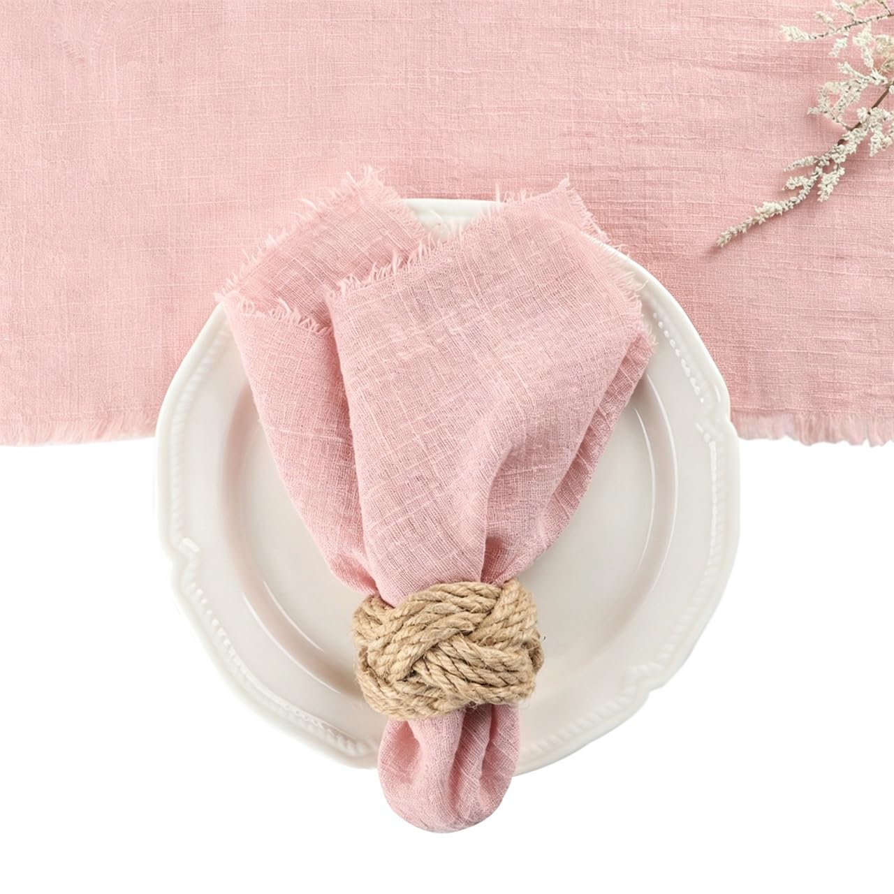 Cotton Napkins, 12 Pack, Kitchen Dining Table Napkins,Soft Decorative Cloth Napkins For Wedding, Rustic Boho Party, Valentine‘s Day, Thanksgiving,Party Dinner Daily Use(Pink,42X42cm)