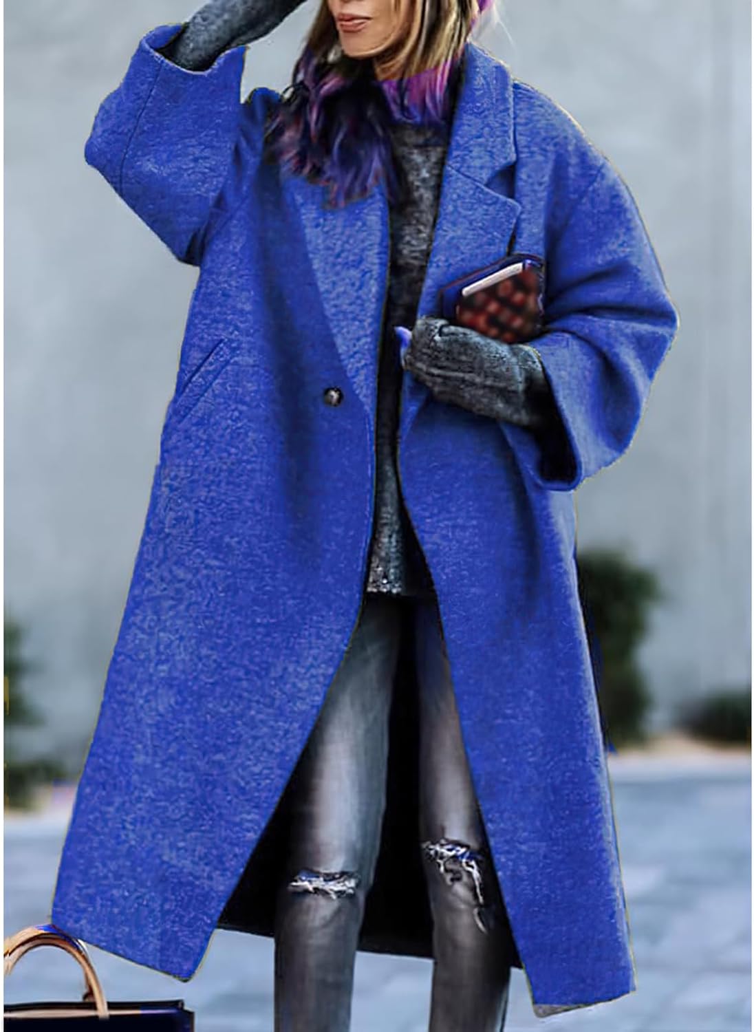 Womens Oversized Long Sleeve Trench Coat Trendy Button Lapel Neck Peacoat 2025 Winter Jacket Overcoat with Pockets