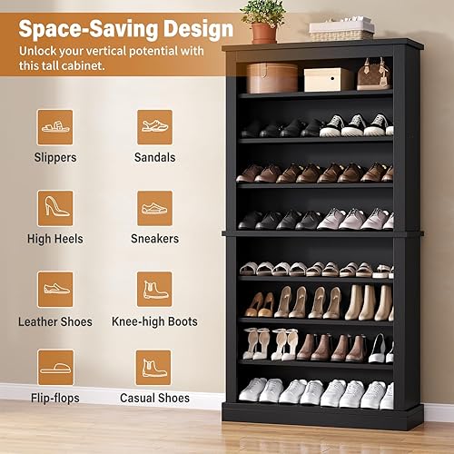 Miniatura 4 de Zapatero independiente, con capacidad para 40-45 pares, zapatero de 9 niveles de 71 pulgadas de alto con estantes ajustables, organizador de