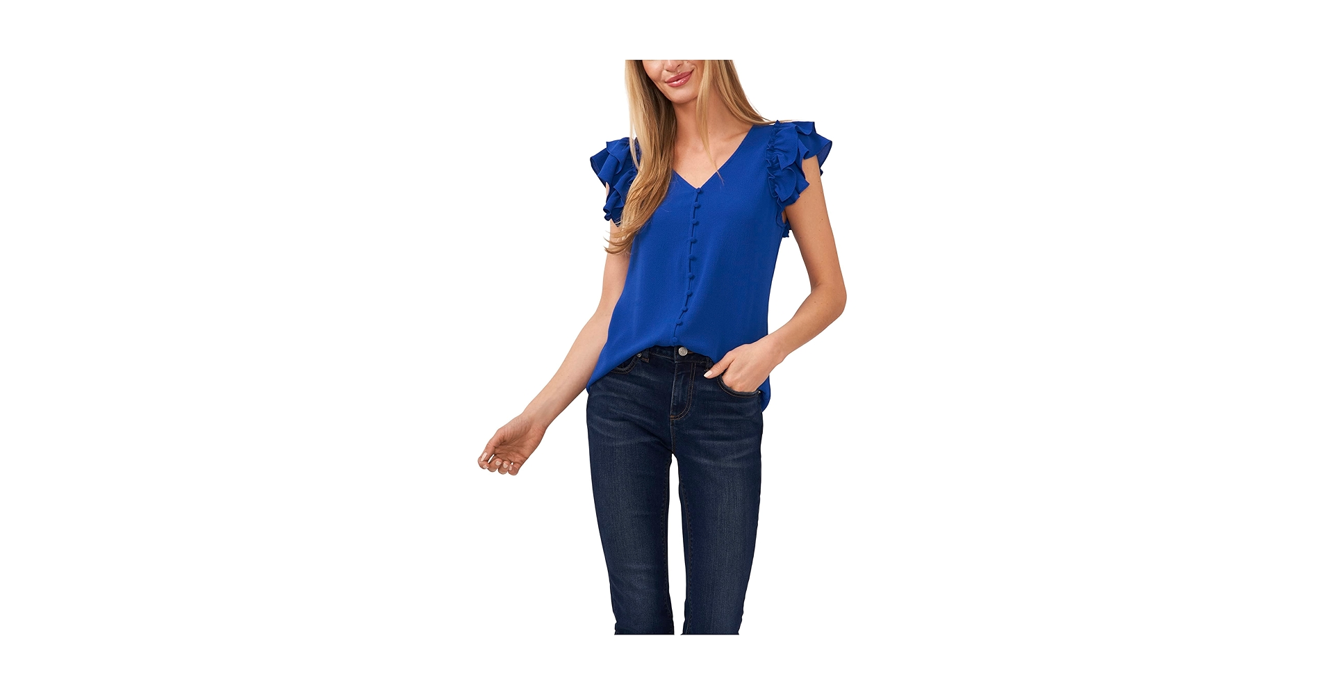 Amazon.com: CeCe Double Ruffle Button Front Blouse Deep