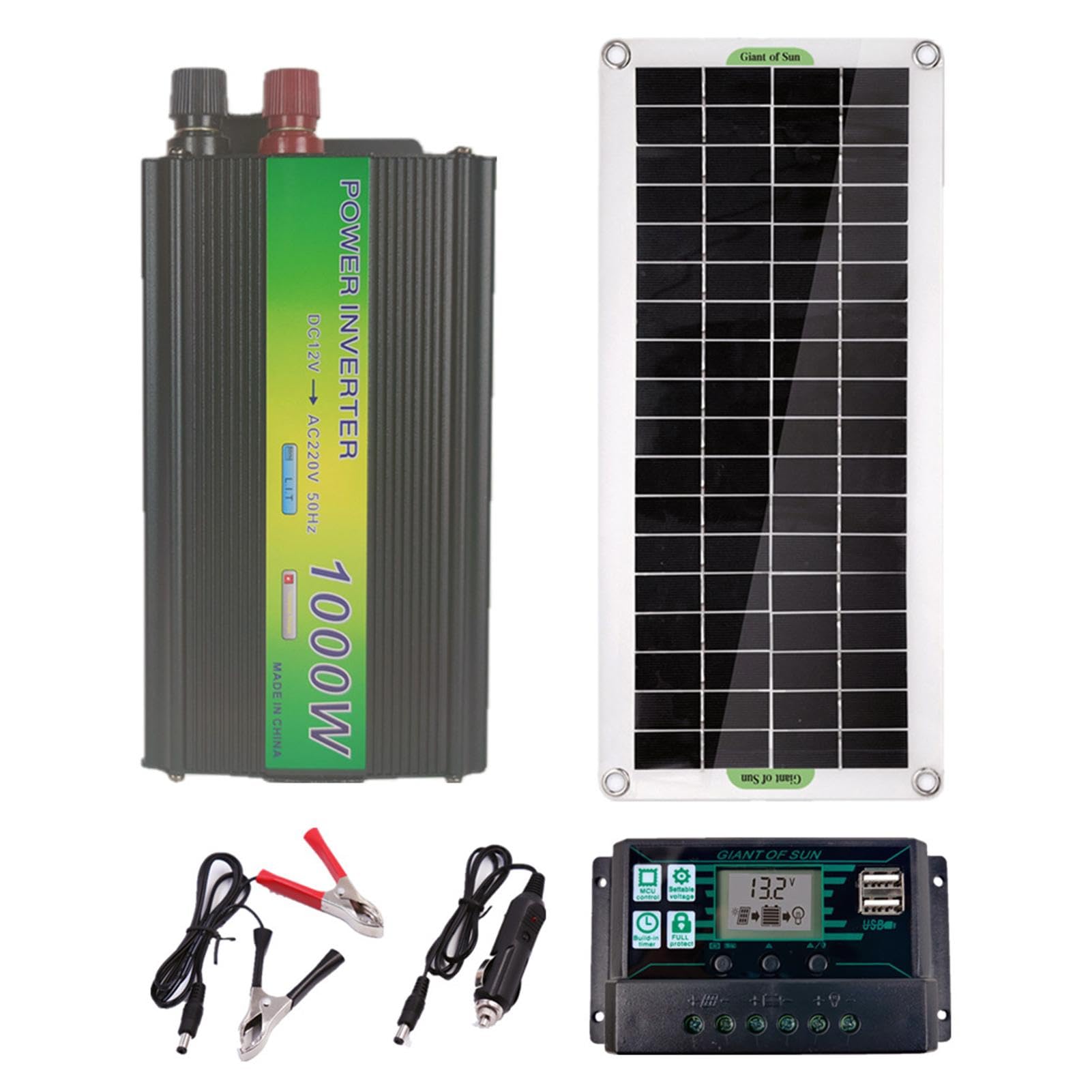 Pannello solare - Kit completo per energia solare da 1000 W con pannello solare e inverter | Modulo solare fotovoltaico monocristallino con inverter | Kit solare completo per veicoli automatici con