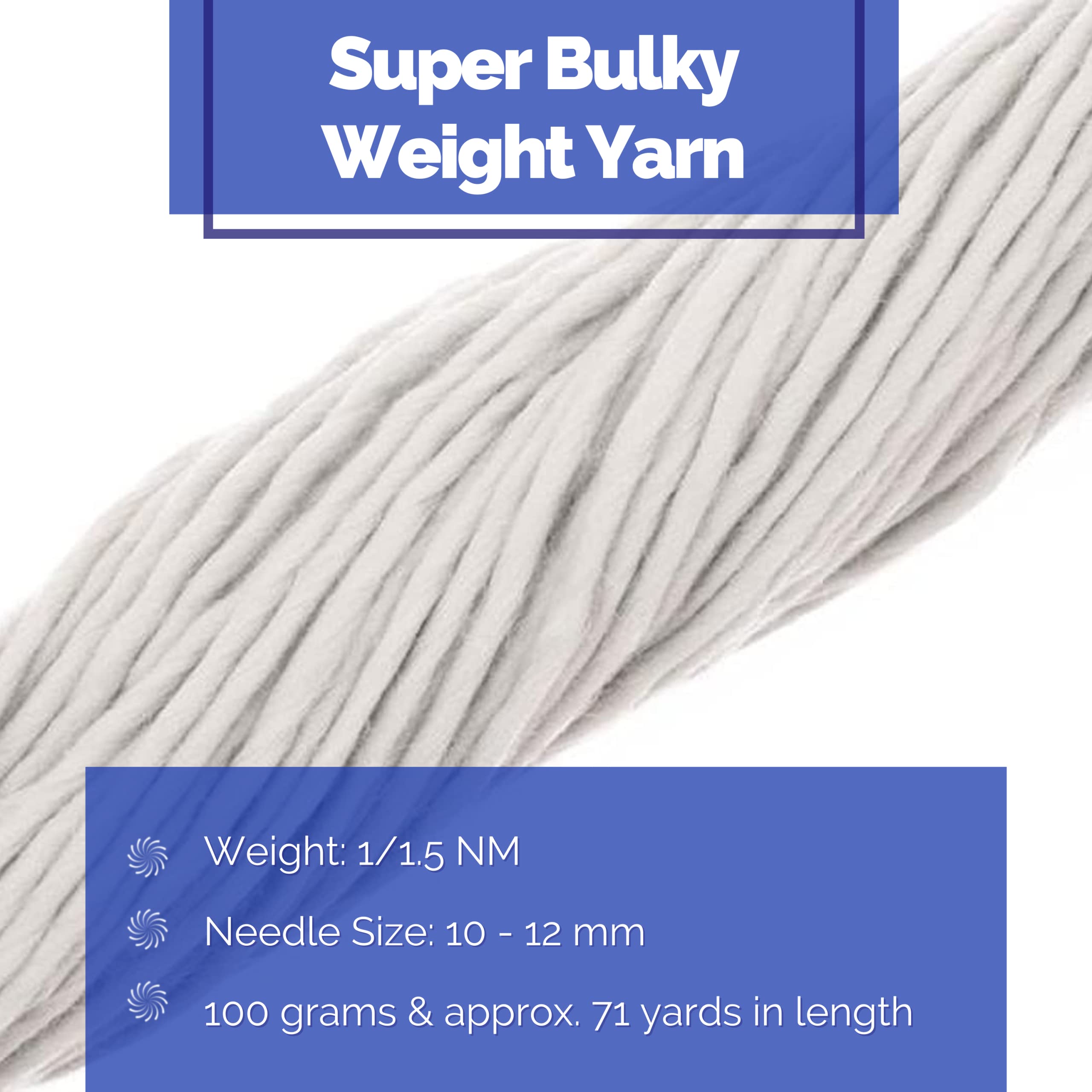 Revolution Fibers | Premium Super Bulky Merino Yarn | 100-Grams of 100% Wool Yarn Chunky Weight, Thick Wool Yarn for Knitting, Crochet, Baby Blanket, Dyed, Felting, Weaving, Lightening White