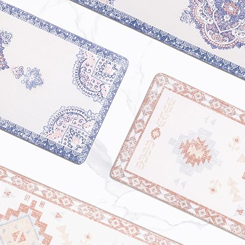 Miniatura 8 de FRESHMINT Juego de 2 tapetes de cocina antifatiga para piso, impermeables y antideslizantes, estilo bohemio, tapete de cocina acolchado para estar