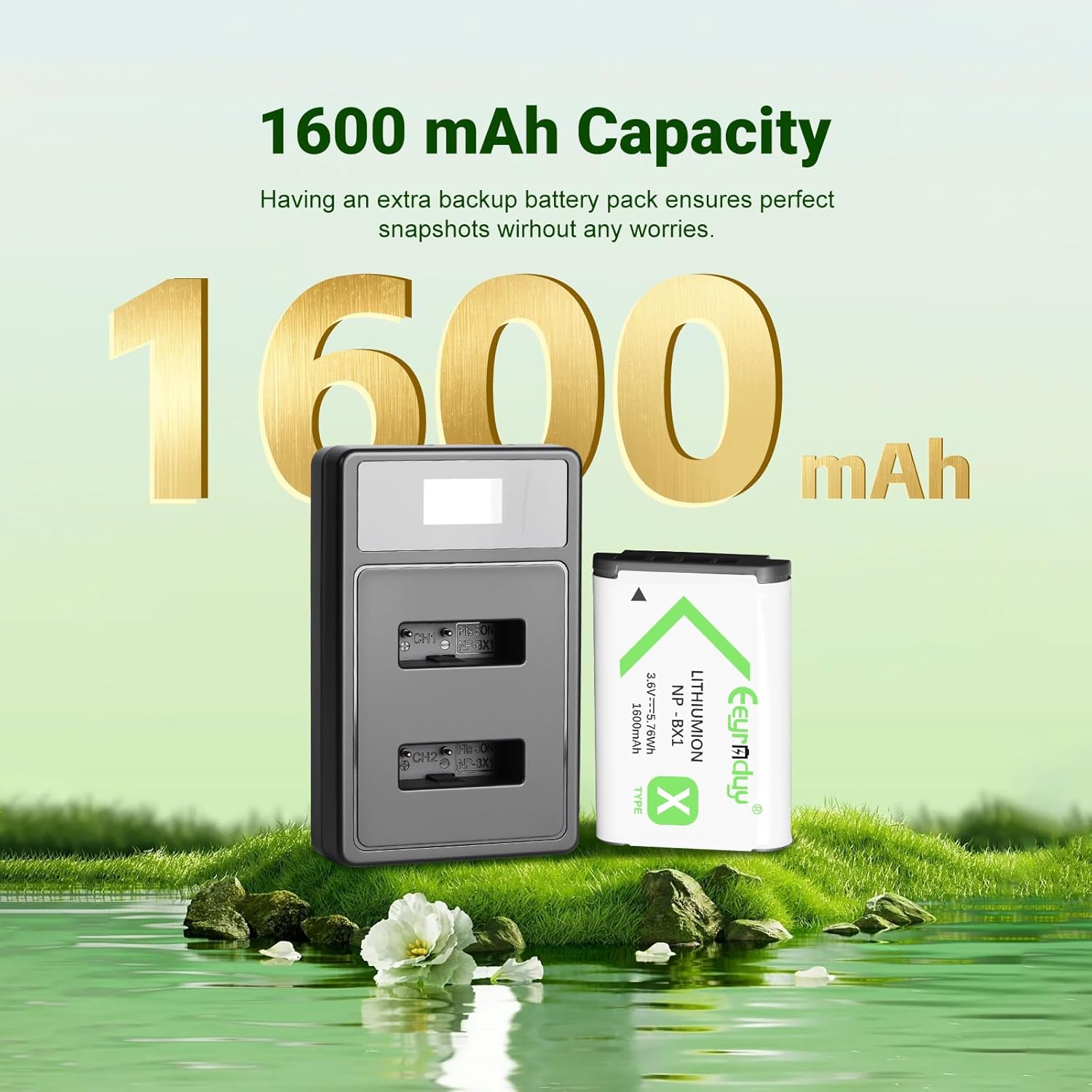 2-Pack Batteries and USB Charger Set NP-BX1 X Type for Sony Cyber-Shot DSC-HX80 HX90V HX95 HX99 HX350 RX1 RX1R II RX100 FDR-X3000 HDR-AS50 AS300 Camera 1600 mAh (BX1-2D1C) - Image 2