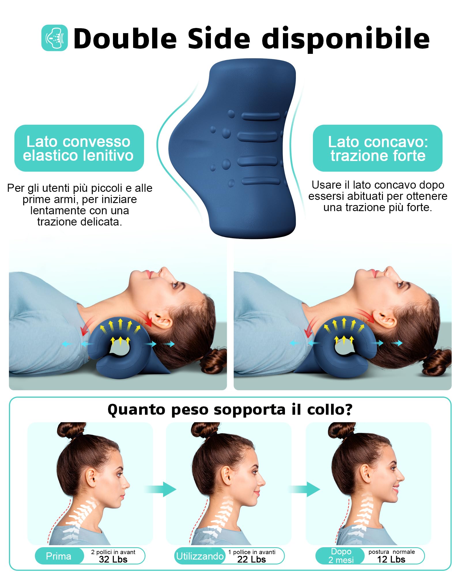 Relajador de Cuello y Hombros, Dispositivo de Tracción Cervical Portátil, Camilla de Cuello, Salida para Corrector de Postura de Cuello para Alivio del Dolor de TMJ (Azul oscuro)