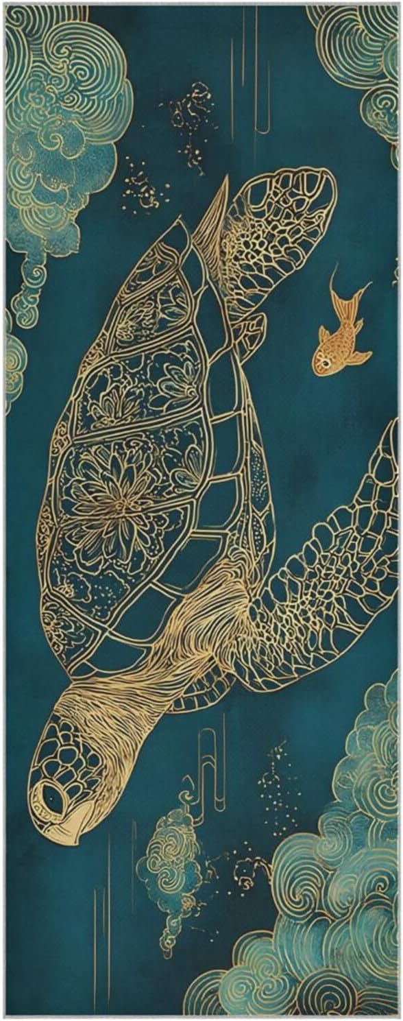 Turtle Art Yoga Mat Towel with Silicone Grip Dot – 73"x27" Non-Slip Sweat Absorbent Microfiber Yoga Towel for Home Gym Studio