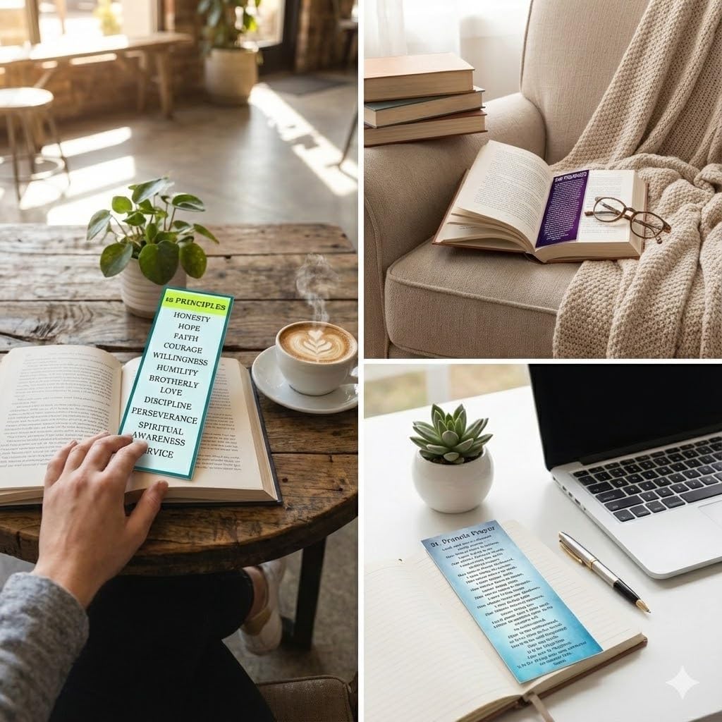 20-Pack AA Recovery Bookmarks Set - Fully Laminated 2" x 6" - 12 Steps, Serenity Prayer, Big Book Index & Sobriety Promises - Inspirational 12-Step Gifts for Alcoholics Anonymous Men & Women, AA meeting gifts