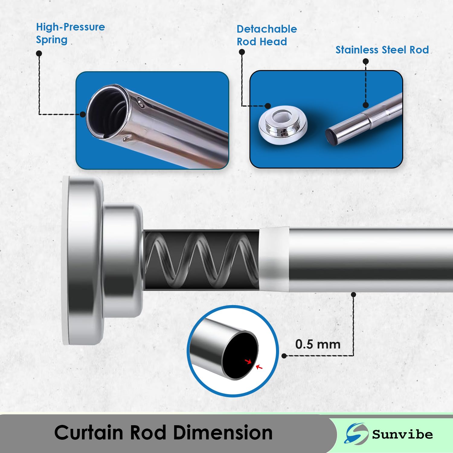Extendable Shower Curtain Rod - No Drill, Stainless Steel -5 Extendable Shower Curtain Rod - No Drill, Stainless Steel -5