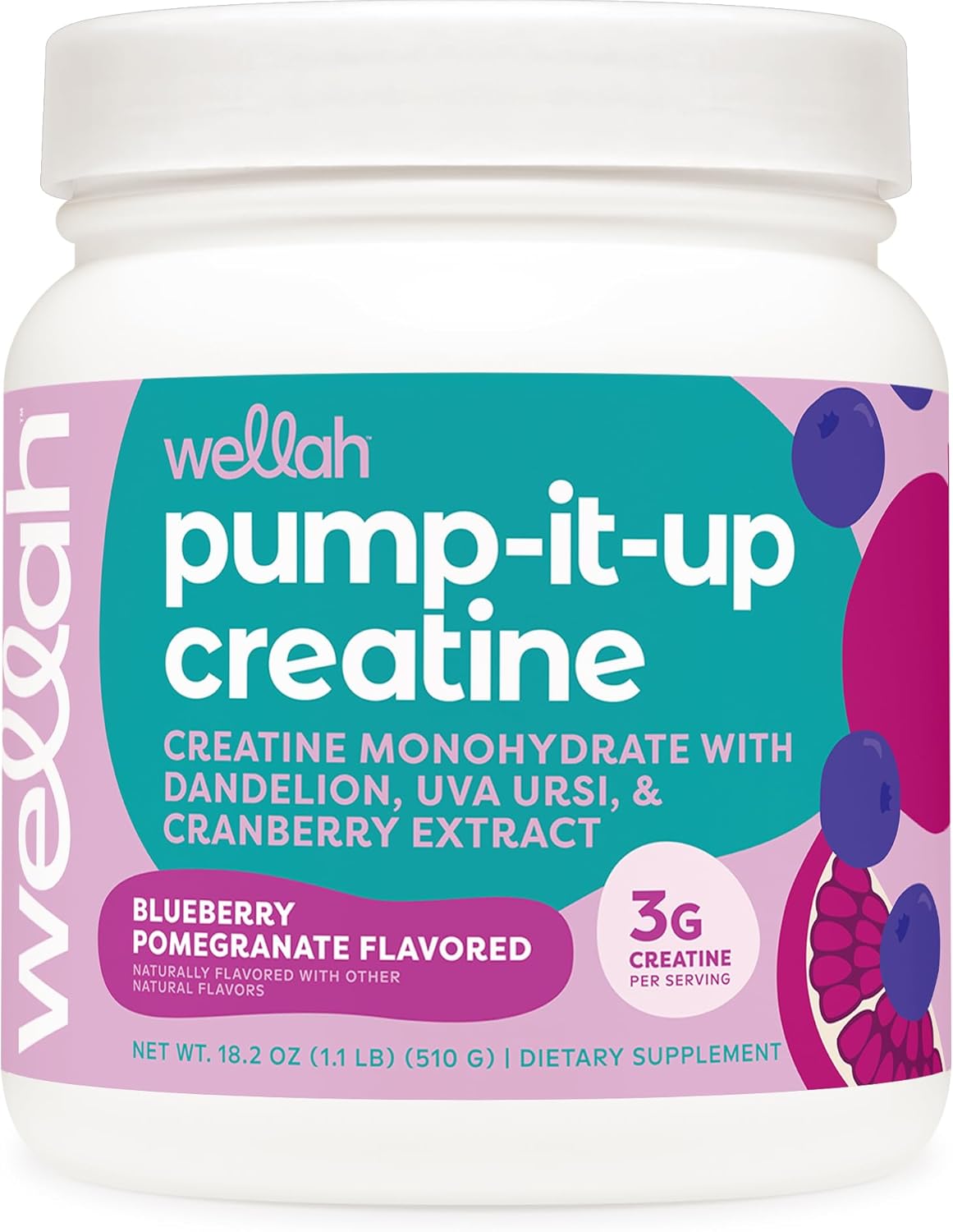 Pump-It-Up Creatine (100 Servings, Blueberry Pomegranate) – Creatine Monohydrate with Dandelion, Uva Ursi, & Cranberry Extract