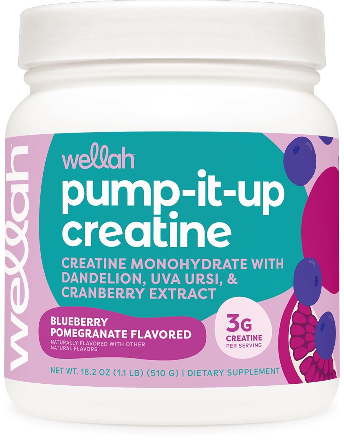 Pump-It-Up Creatine (100 Porções, Blueberry Pomegranate) - Creatina Monohidratada com Dente-de-Leão, Uva Ursi e Extrato de Cranberry