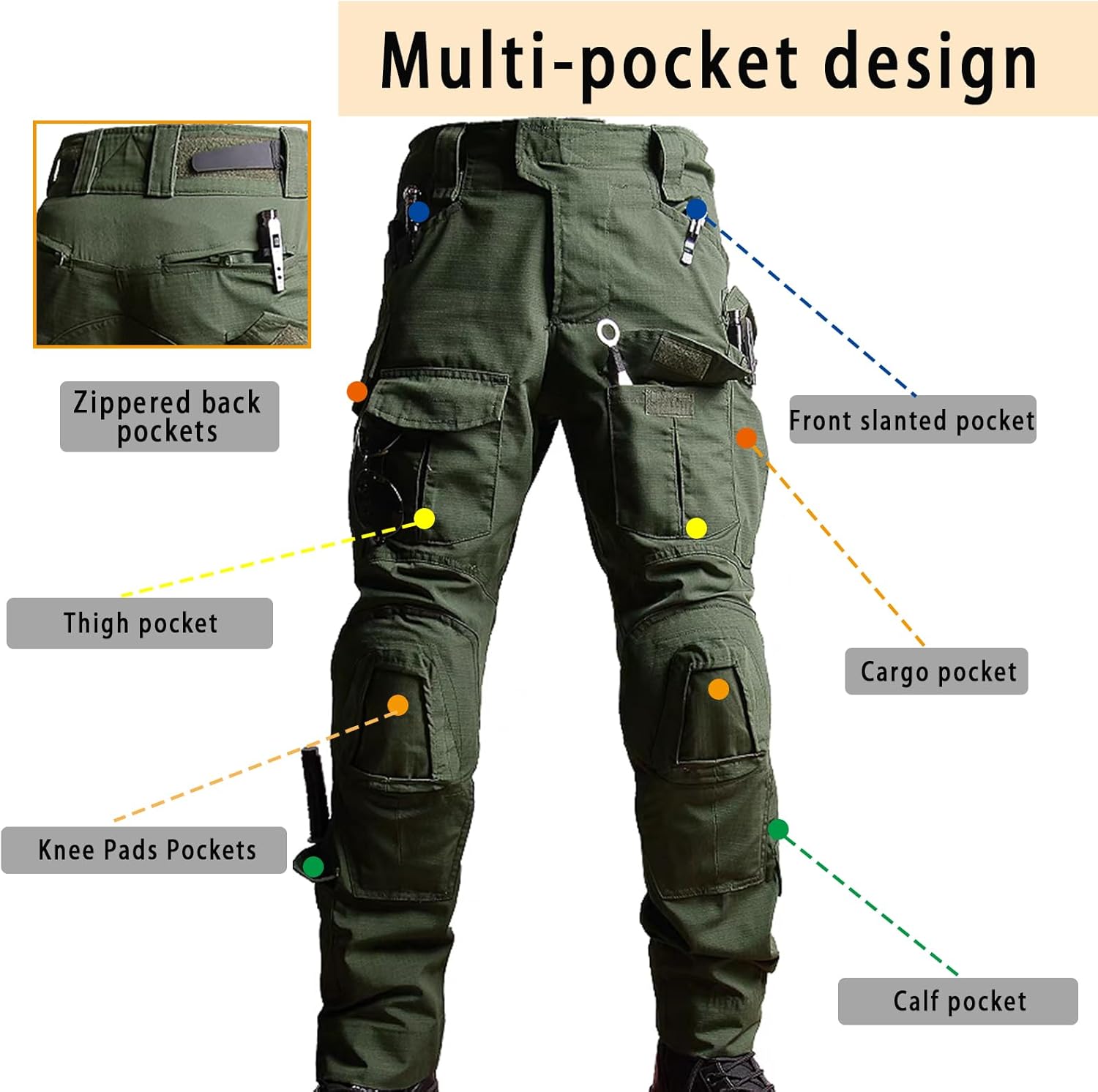 G3 Tactical Combat Pants, Men's Military Ripstop Camo Army Pants for Outdoor Hunting Paintballing - No Kneepad
