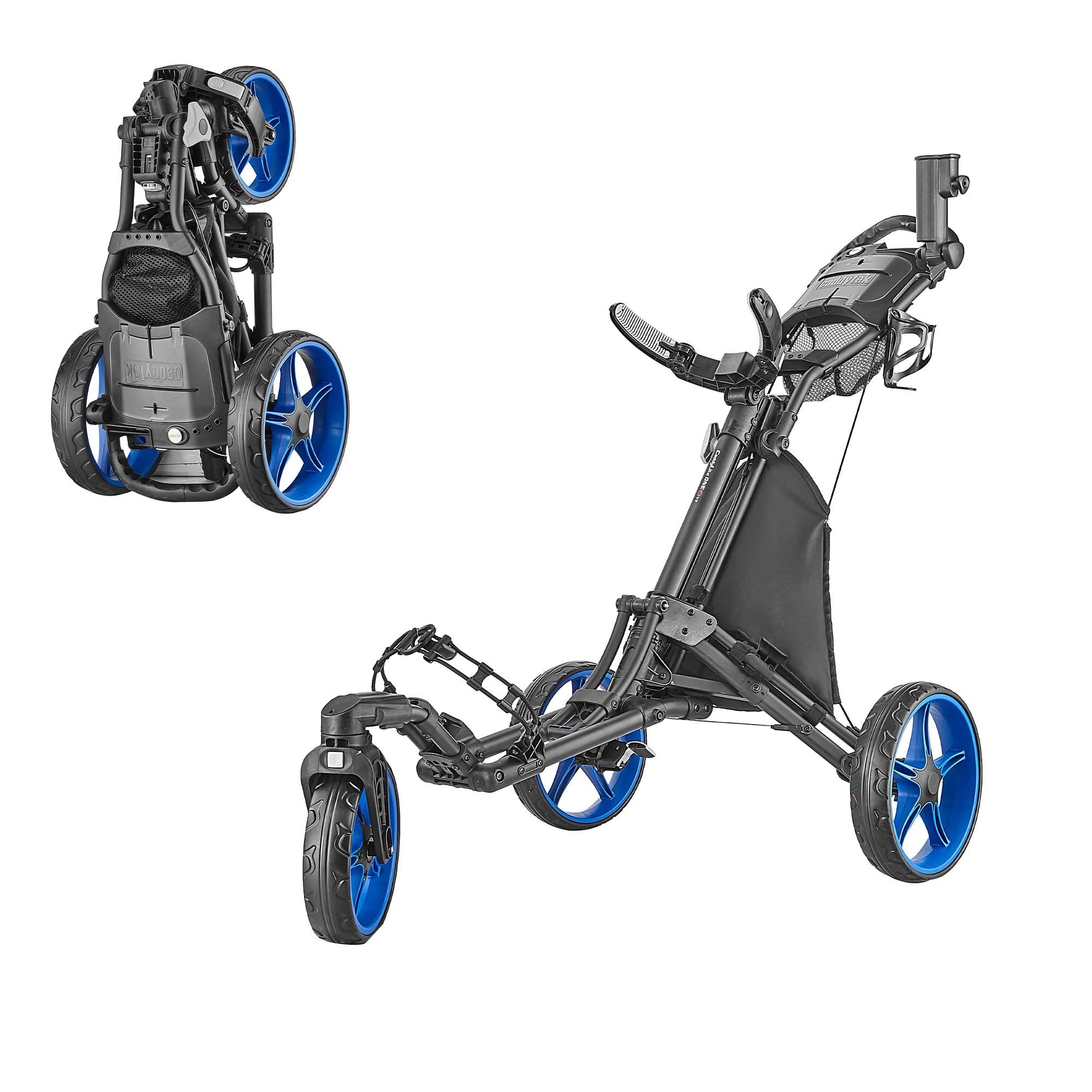 Caddytek CaddyLite ONE-Swivel V8 Golf Push Cart - Lightweight 3 Wheel Foldable Cart with One-Click Folding, 360° Swivel Front Wheel, Adjustable Handle, Cooler Basket, Umbrella & Drink Holder