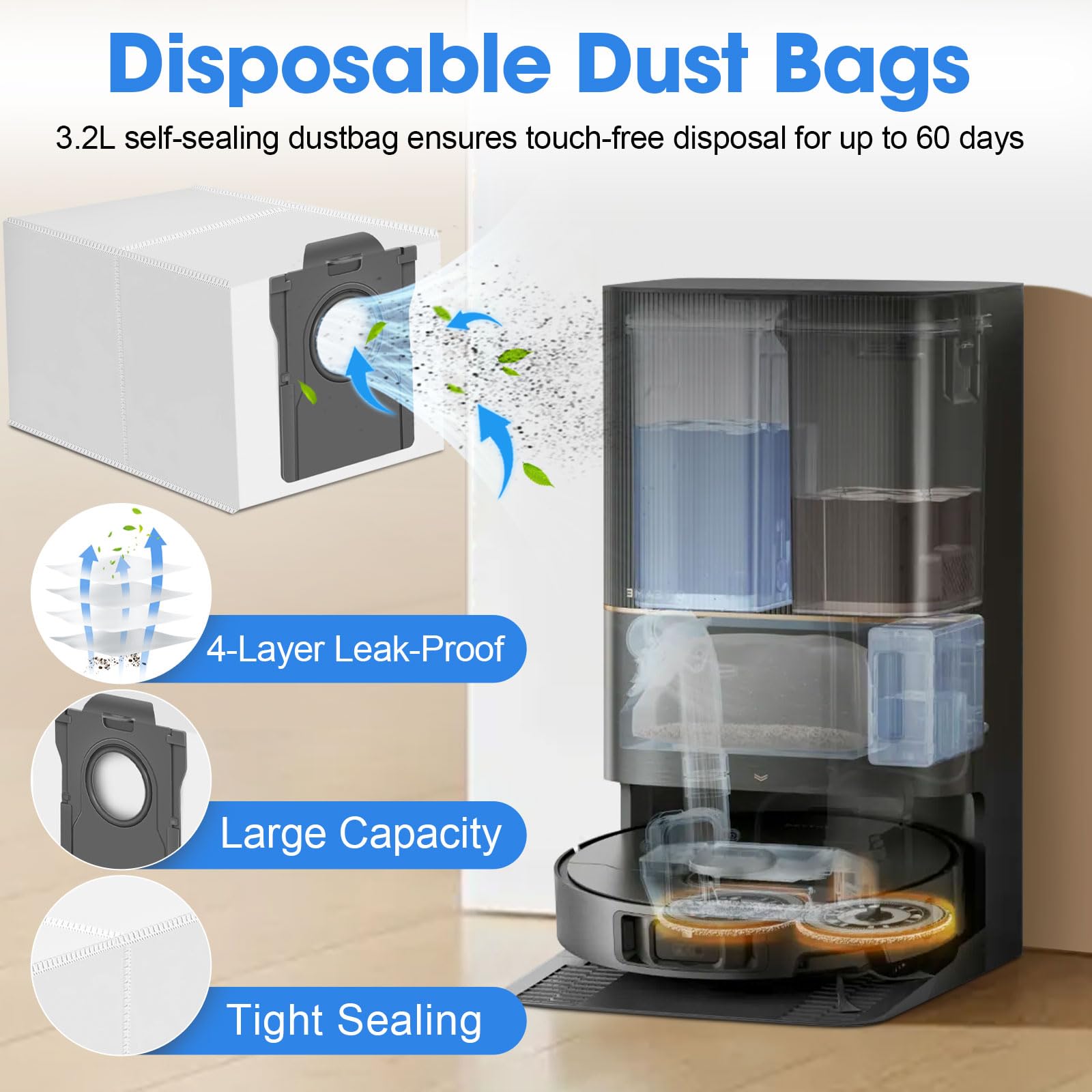 Lot De 10 Sacs à Poussière De Rechange Pour Robots Aspirateurs Mova P50/P10/S20 Ultra Avec Station Auto