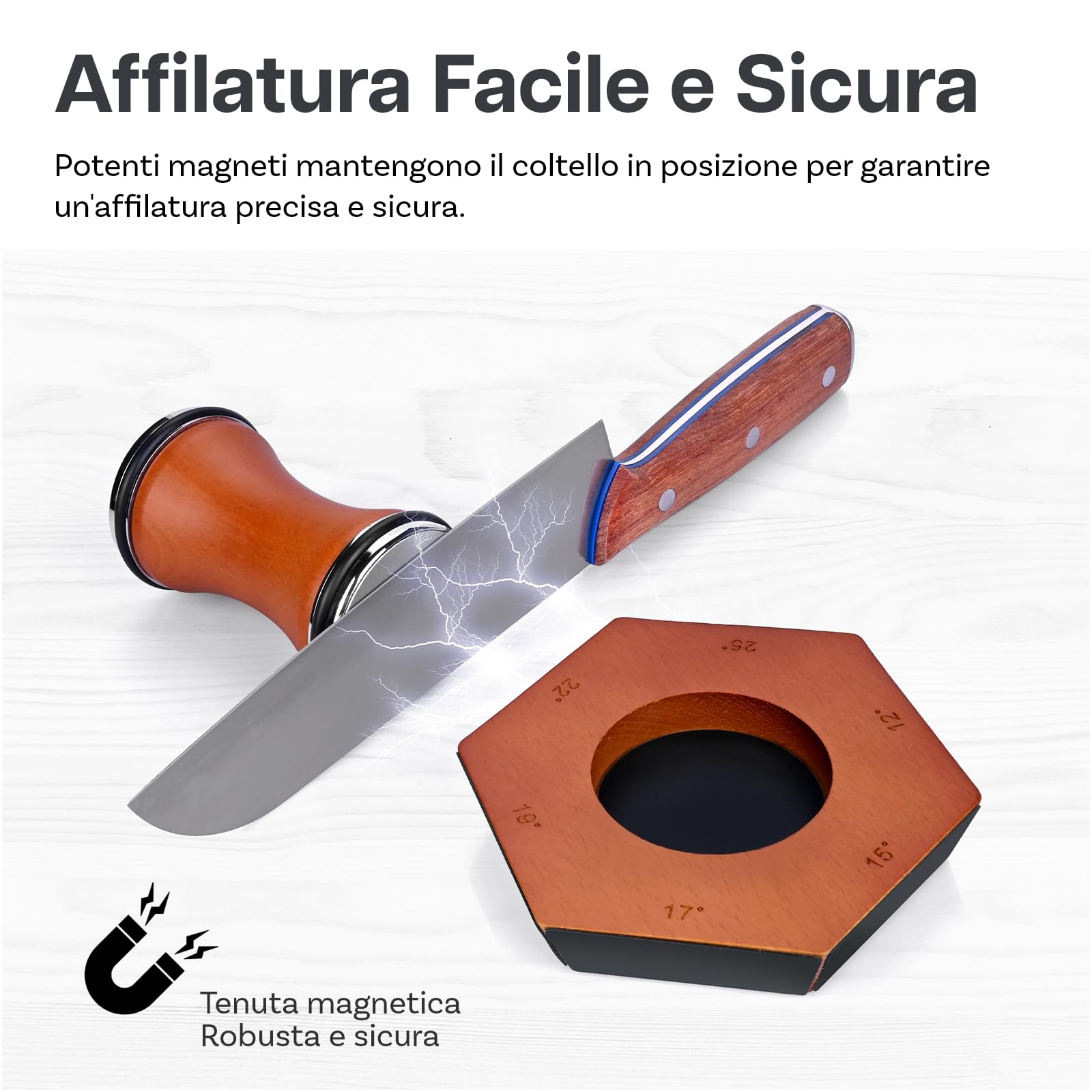 Affilacoltelli a Rullo di MMOBIEL – 6 Angoli Magnetici (12°, 15°, 17°, 19°, 22°, 25°) - Affila Coltelli da Cucina - Affilatore con 2 Dischi Diamantati - Kit Manuale - Regalo Natale Donna & Uomini