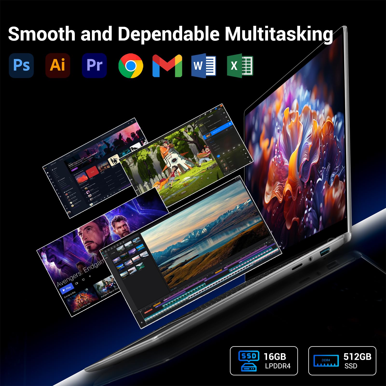 PC Portatile 15.6 Pollici, 16GB DDR4 512GB SSD(1TB Estensione), N95 CPU (Fino a 3,4GHz), 1920 * 1080FHD, Ricarica Type-C, 5G WiFi/HDMI/USB, Laptop per Studio/Ufficio-Win 11 Pro Notebook