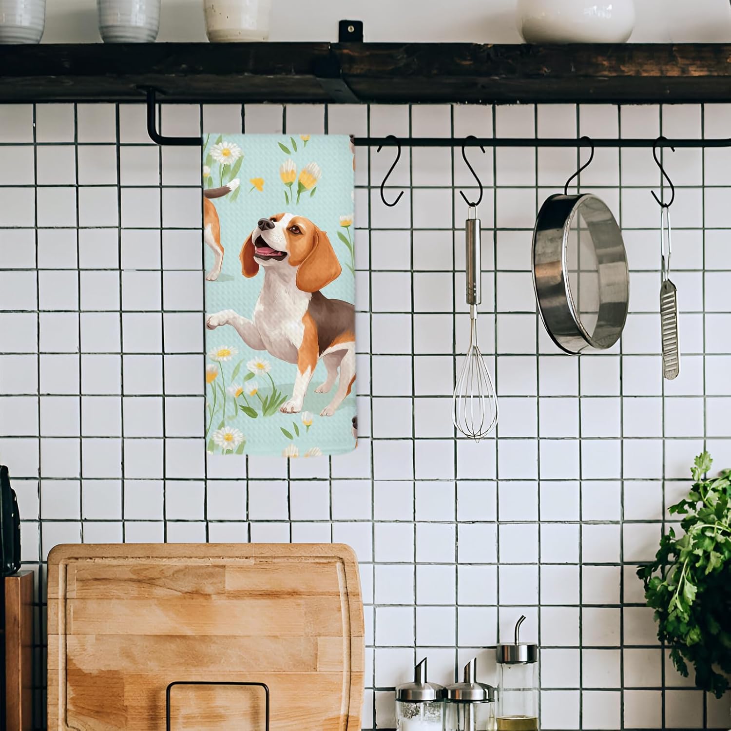 Cute Dog Beagle Kitchen Dish Towels 16x24 Inch, Dog Decor, Gifts for Dog Mom Dog Lovers Women, Flower Puppies Kitchen Towel, Beagle Dog Floral Decorative Hand Towels Tea Towels for Home - Image 5