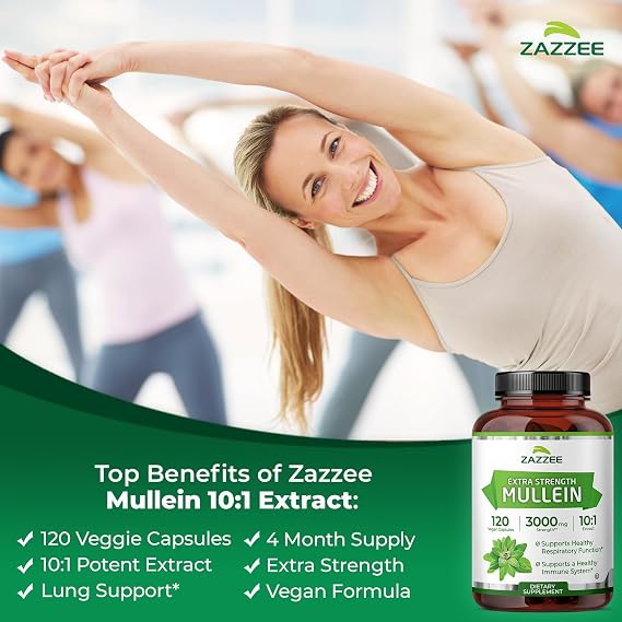 Zazzee Extra Strength Mullein Leaf 10:1 Extract, 120 Vegan Capsules