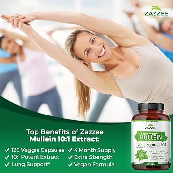 Zazzee Extra Strength Mullein Leaf 10:1 Extract, 120 Vegan Capsules