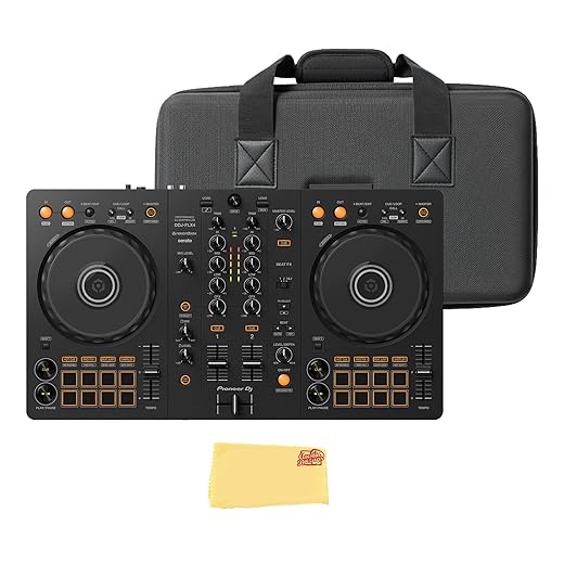 Pioneer DJ DDJ-FLX4 2-Channel DJ Controller - Black Bundle with Carrying Case and Austin Bazaar Polishing Cloth