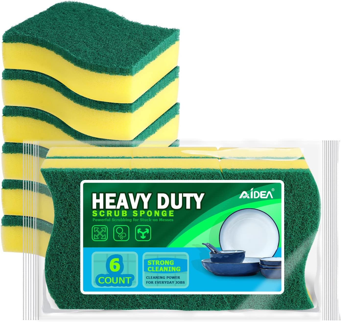 AIDEA Heavy Duty Scrub Sponge 12Count, Scrub Pads for Effortless