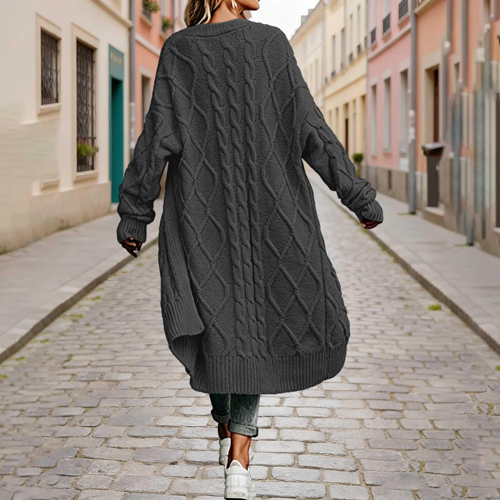 Gilet Femme Tricoté, Ouverture Devant, Manches Longues, Coupe Ample