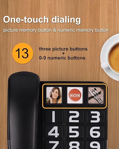 Miniatura 3 de Teléfono de botón grande para personas mayores, teléfonos con botones grandes para ancianos con imagen, teléfono con cable manos libres con alerta