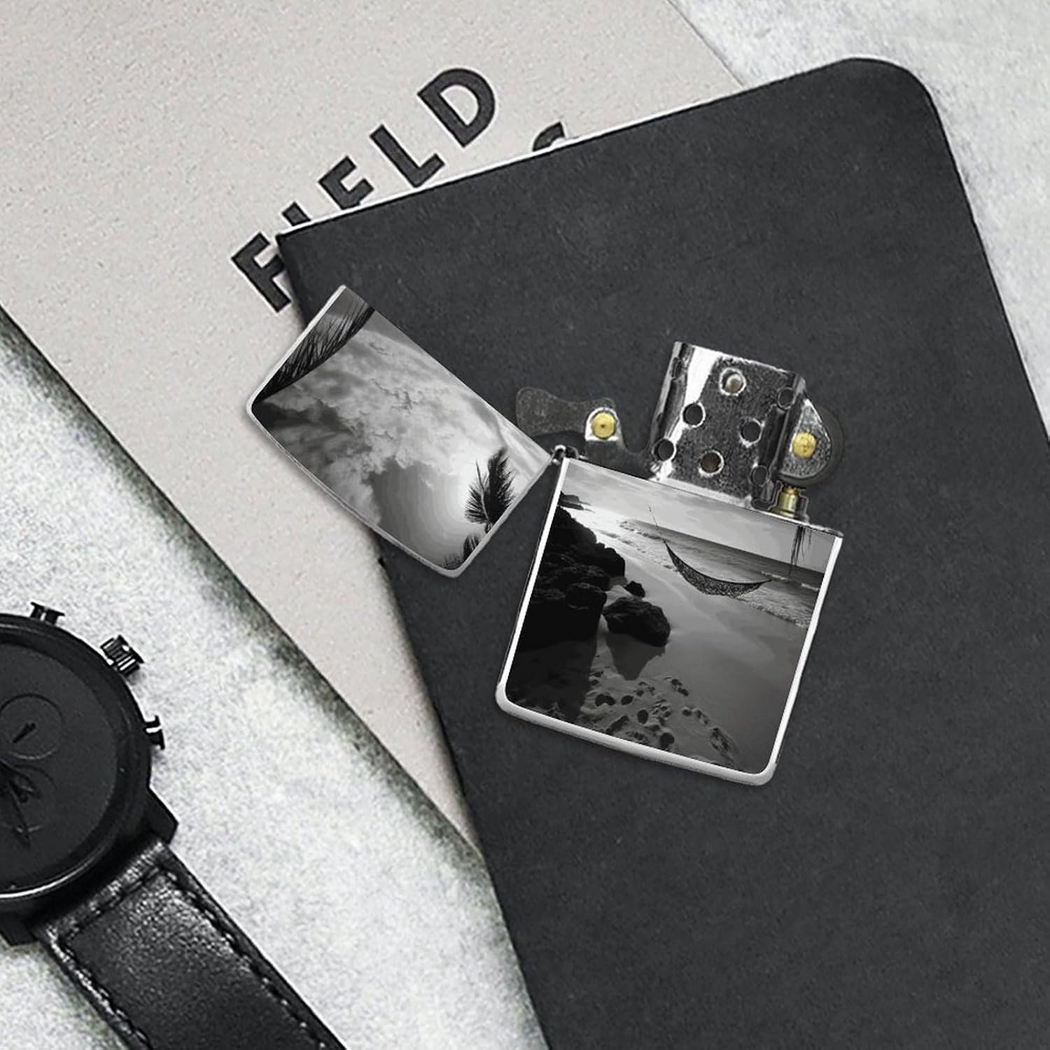 Black and White Beach Lighter Case Cover Lighter Shell