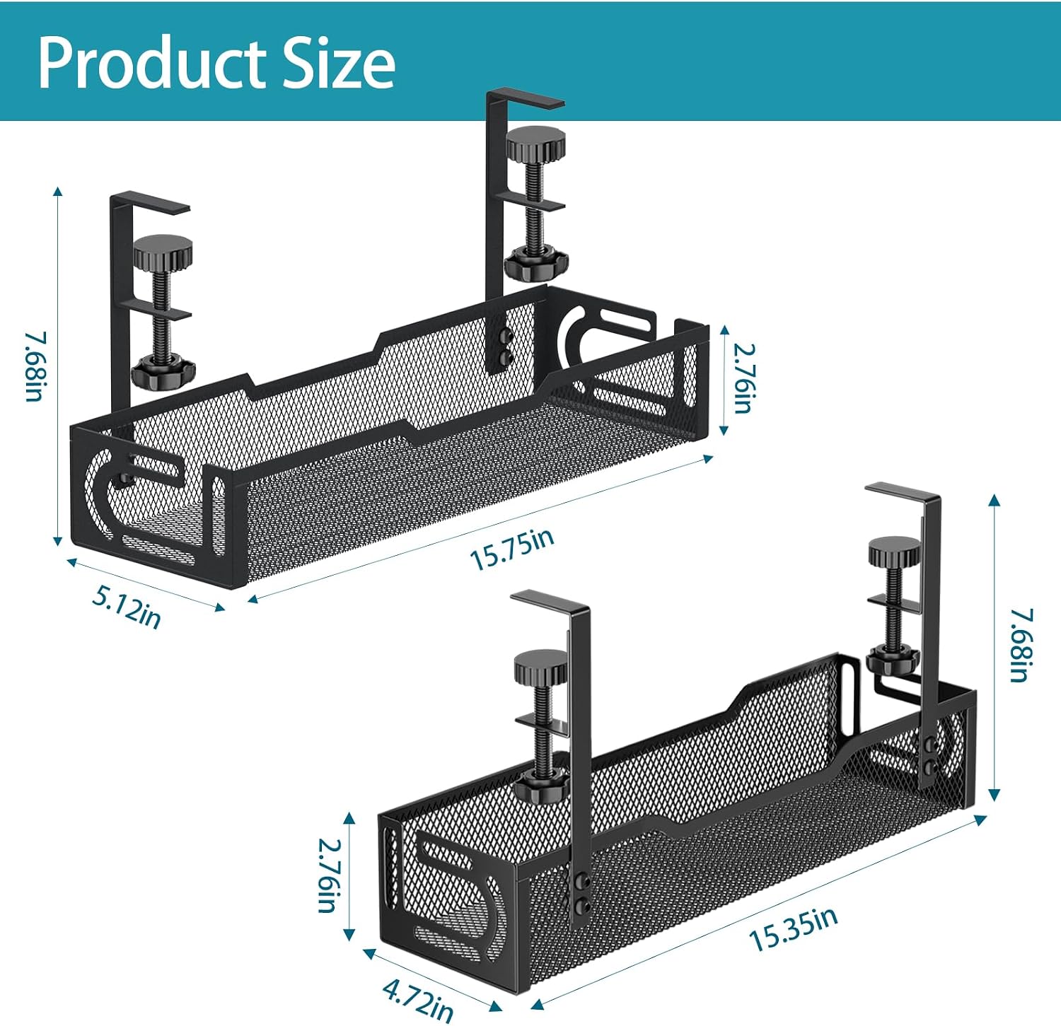 2Pack Under Desk Cable Management Tray, No Drill Mesh Desk Cable Tray image 2