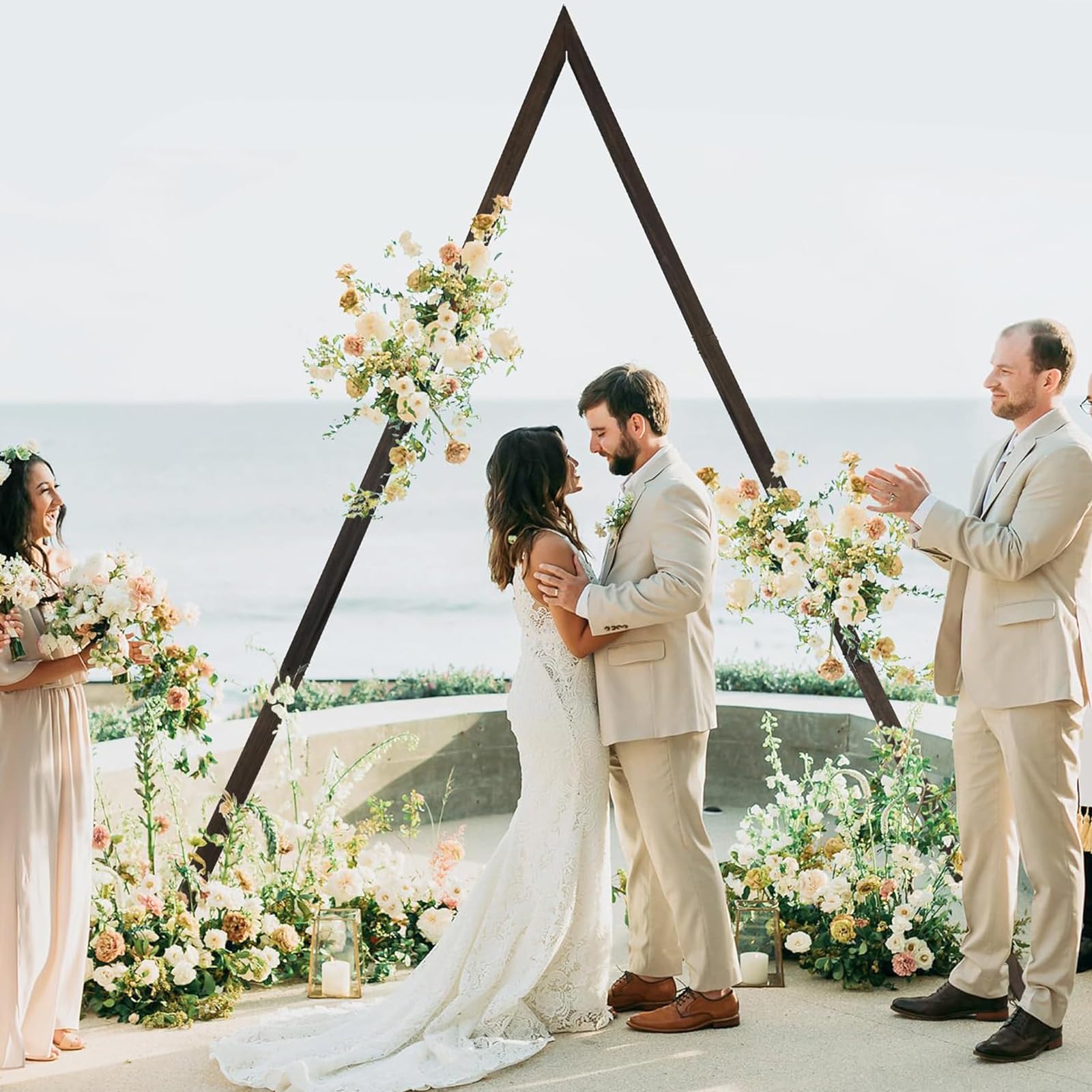 8.2FT Wooden Wedding Arch for Ceremony, Retro Triangle Wood Arbor Backdrop Stand for Rustic Wedding Ceremony Party Proposal Garden Beach Forest Arch