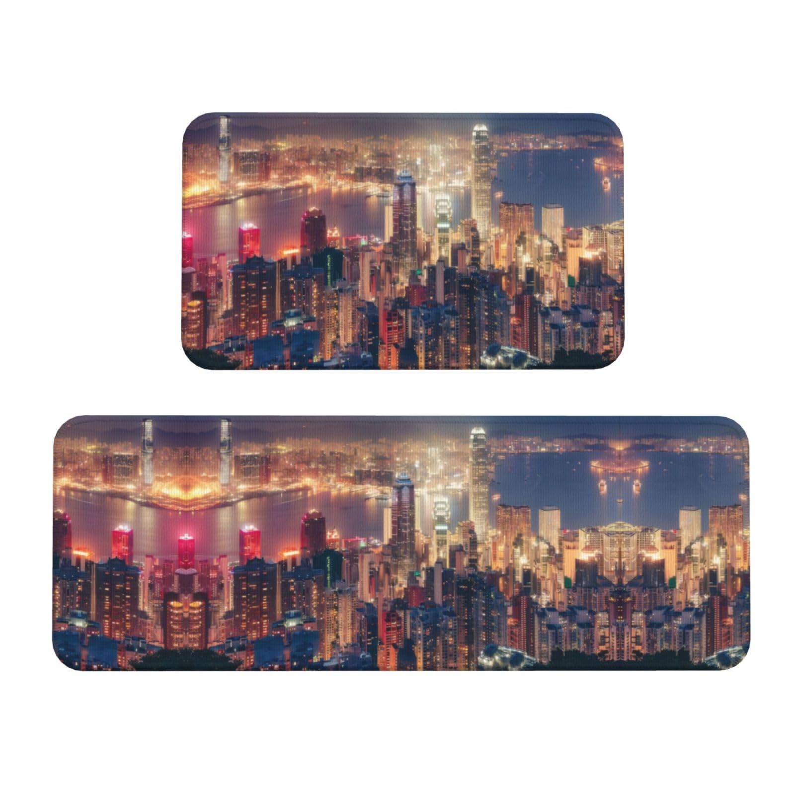 Juego de 2 alfombrillas de cocina con estampado de Hong Kong y base antideslizante para lavadero